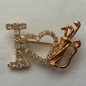 I Heart Golf Gold and Crystal Brooch